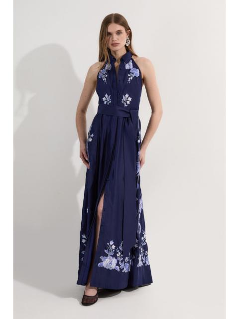 KAREN MILLEN Petite Rose Embroidered Voile Midi Halter Dress