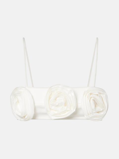 ADRIANA DEGREAS Floral-appliqué cotton-blend bandeau top