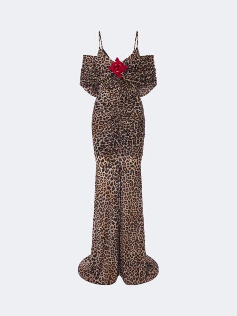 Blumarine Floral-appliqué leopard-print jersey maxi dress