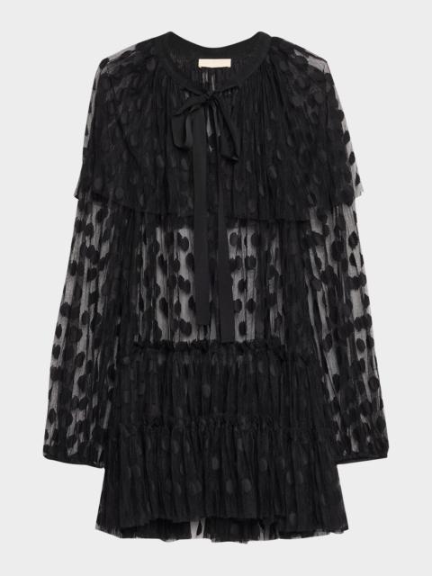 ULLA JOHNSON Audette Long-Sleeve Lace Mini Dress