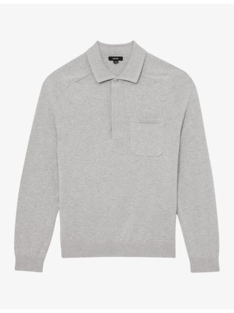 REISS Clinton Patch-Pocket Long-Sleeve Cotton Polo