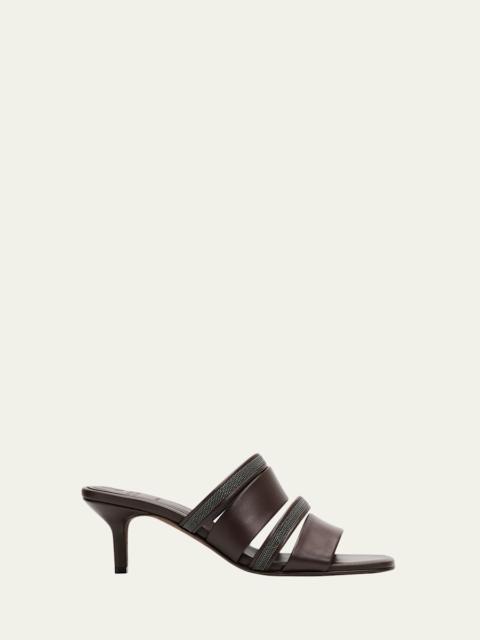 Brunello Cucinelli 50mm Monili Strappy Leather Mule Sandals