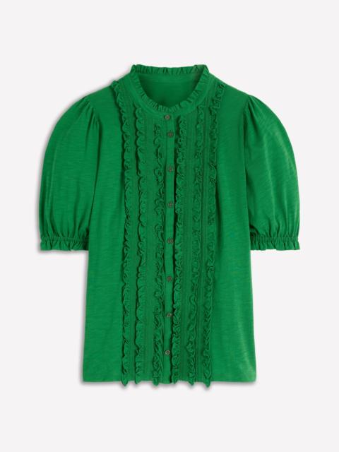 BODEN Eda Ruffle Front Shirt-Fresh Green
