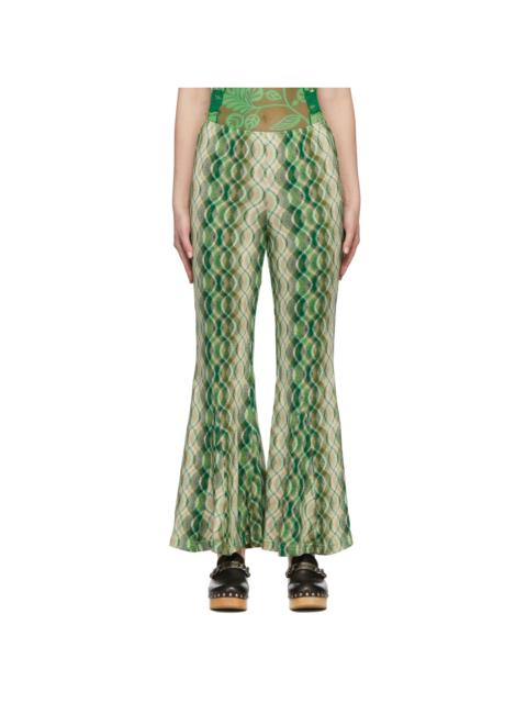 【関税込み】Anna Sui グリーン Wave Rider ラウンジパンツ ANNA SUI Green Wave Rider Lounge Pants | REVERSIBLE