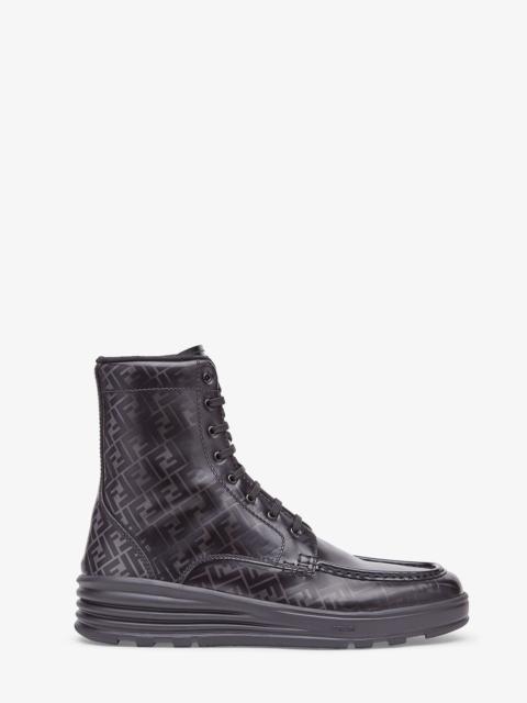 FENDI Black leather combat boots