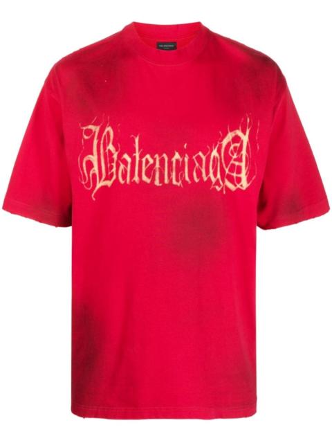 BALENCIAGA 로고 인쇄 면 T 셔츠