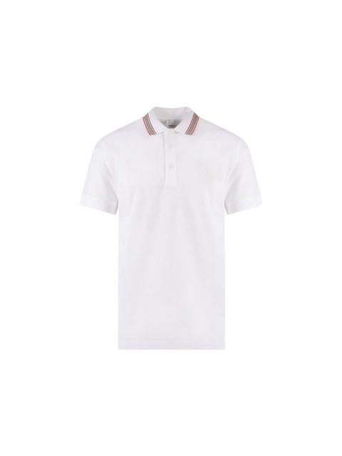 Burberry Burberry Embroidered Logo Biologic Piqu Cotton Polo Shirt White