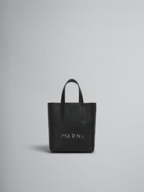Marni MUSEO SOFT MINI BAG IN BLACK LEATHER WITH MARNI MENDING