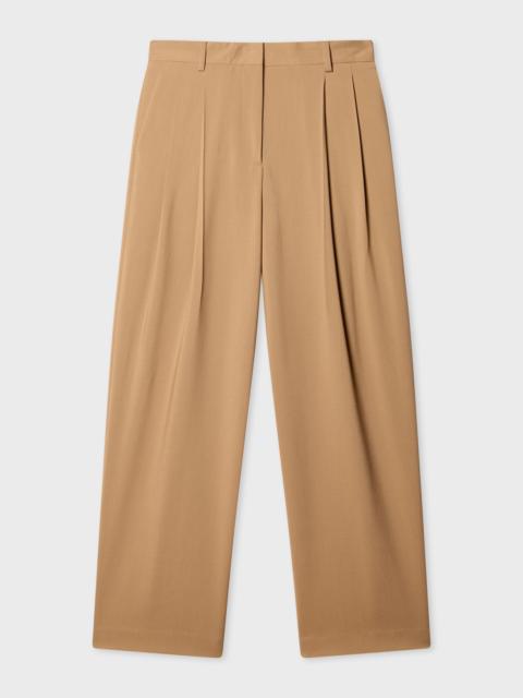 Paul Smith Women's Tan Brown Two-Ply Merino Wool Pleated Trousers