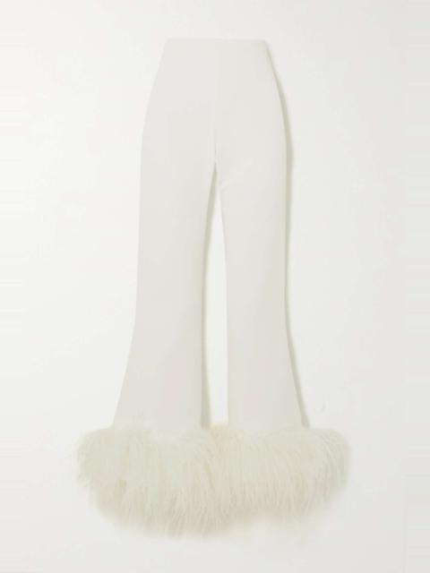Brisbane cropped feather-trimmed crepe wide-leg pants