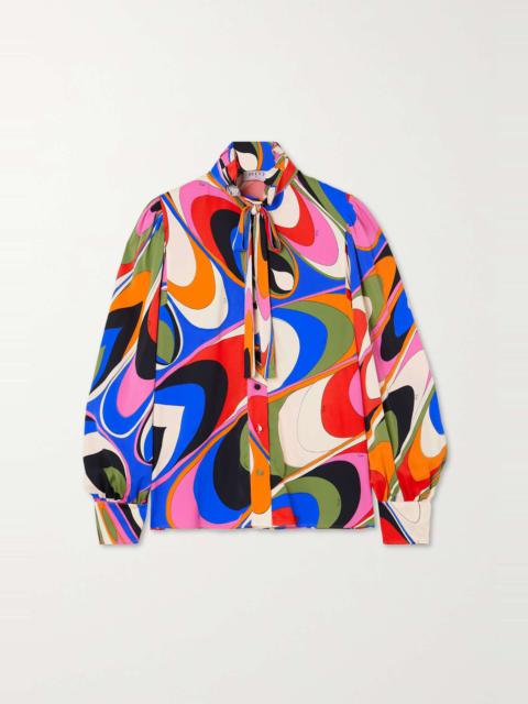 Pussy-bow printed crepe blouse