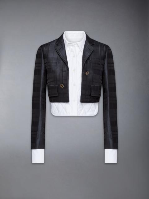 Thom Browne Hunting Tartan 3D Windowpane Jacquard Cropped High Break Sport Coat With Quilted Oxford Shirt