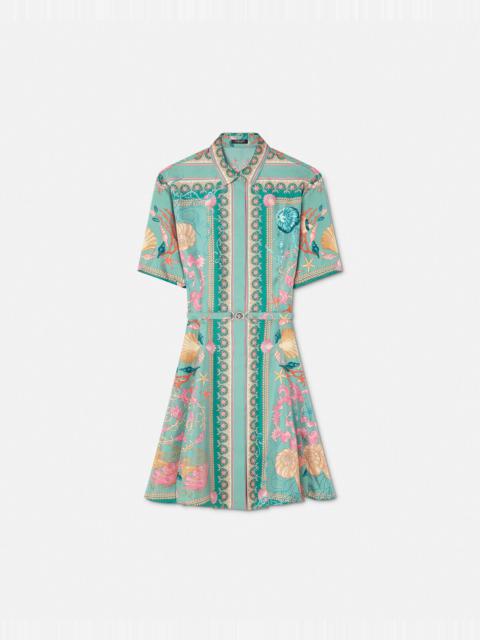 VERSACE Underwater Barocco Silk Mini Shirt Dress