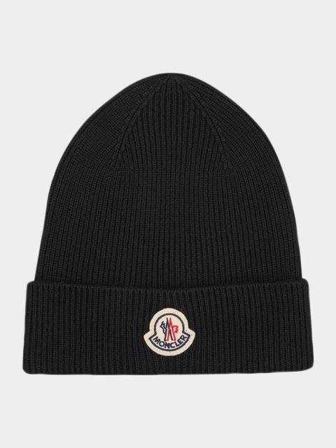Moncler Men's Logo Emblem Wool-Knit Beanie Hat