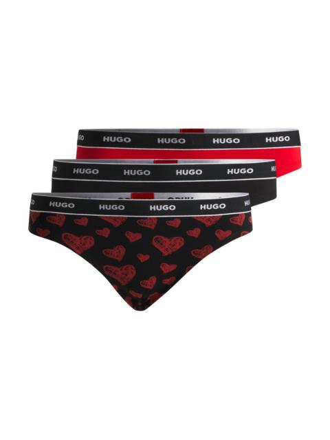 HUGO THREE-PACK OF STRETCH-COTTON THONGS WITH LOGO WAISTBANDS