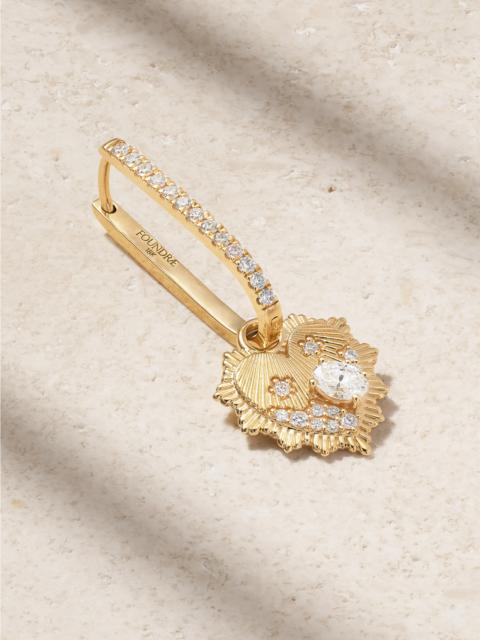 FOUNDRAE Heart Love Token Mini Medallion + Large Pave Fob 18-karat Gold Diamond Single Earring