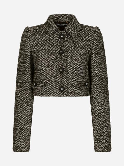 Cropped speckled tweed jacket