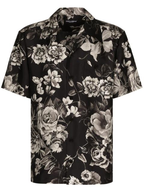 floral-print silk shirt