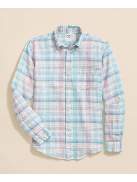Brooks Brothers Irish Linen Polo Button Down Collar, Multi Plaid Shirt