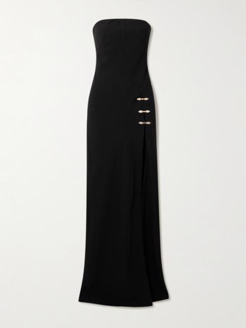 SALONI Souza Strapless Asymmetric Embellished Crepe Gown