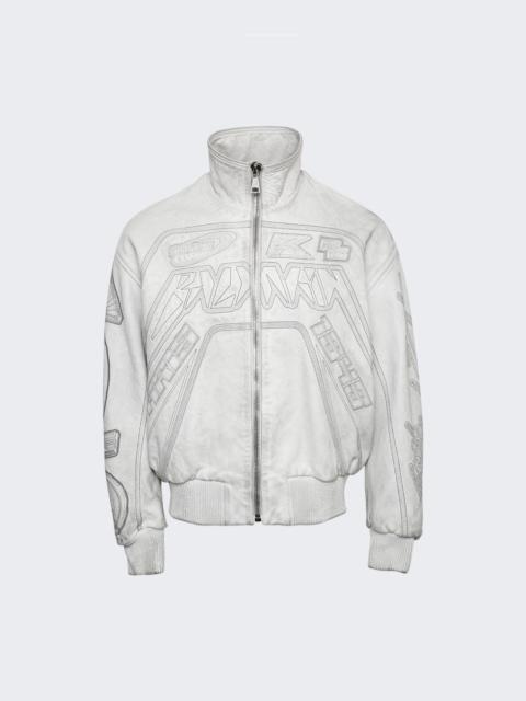 Balmain Moto Calfskin Leather Bomber Jacket White