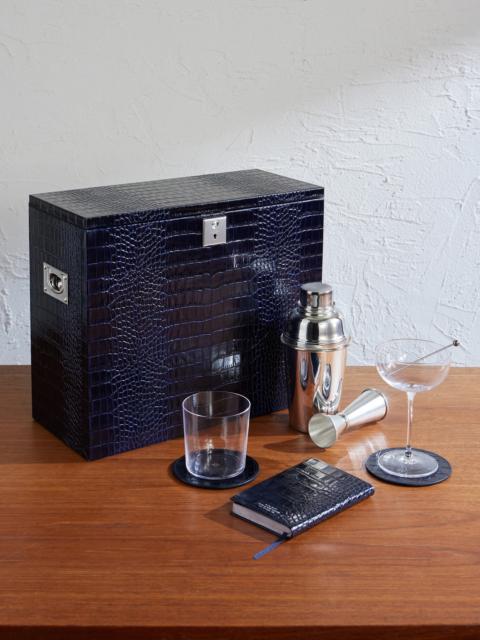 Smythson Silver-Plated and Croc-Effect Leather Cocktail Set