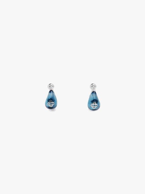 CASABLANCA Silver & Blue Water Drop Brass Ear Hoops | Casablanca Paris