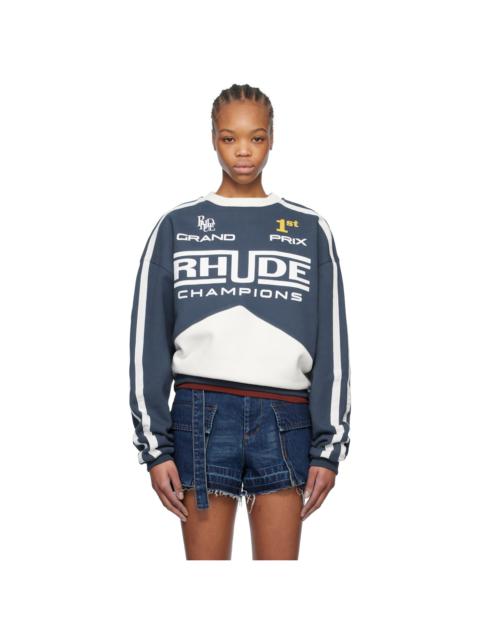 Rhude Blue & White ' Champions' Crewneck Sweatshirt