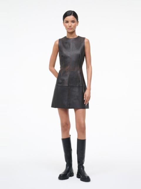 STAUD STAUD BINX LEATHER DRESS DISTRESSED BROWN