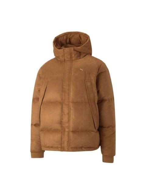 PUMA Logo MMQ Faux Leather Down Jacket 'Brown' 535786-74