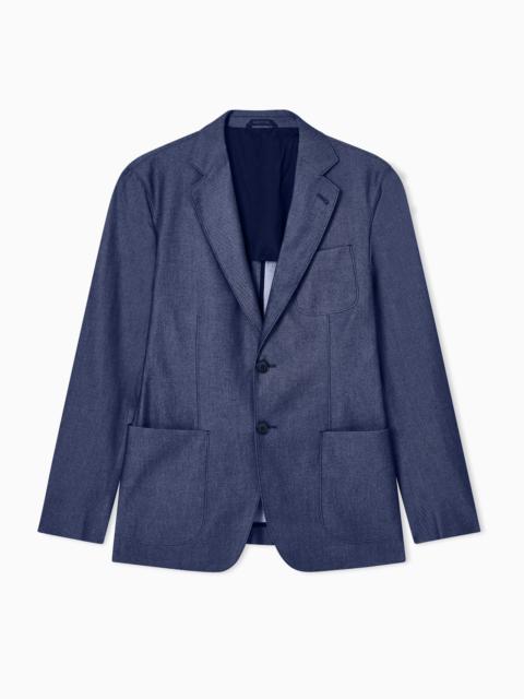 GIORGIO ARMANI UPTON LINE SINGLE-BREASTED JACKET IN DENIM-EFFECT SERGE