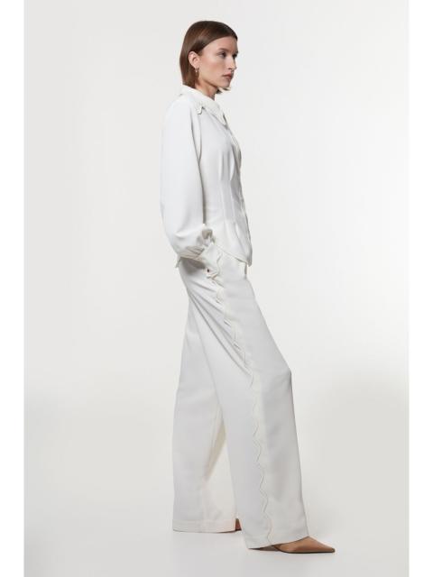 KAREN MILLEN Scallop Trim Twill Woven Crepe Trouser