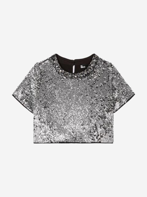 The Kooples SILVER SEQUIN CROP TOP