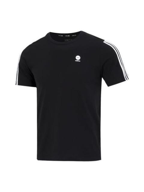 Men's adidas neo Solid Color Stripe Logo Athleisure Casual Sports Round Neck Short Sleeve Black T-Sh