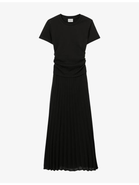 Claudie Pierlot Pleated Semi-Sheer Jersey Midi Dress