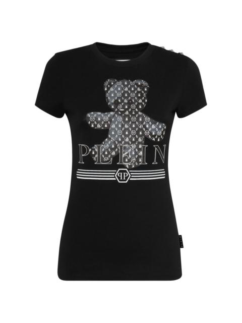 teddy bear-print cotton T-shirt