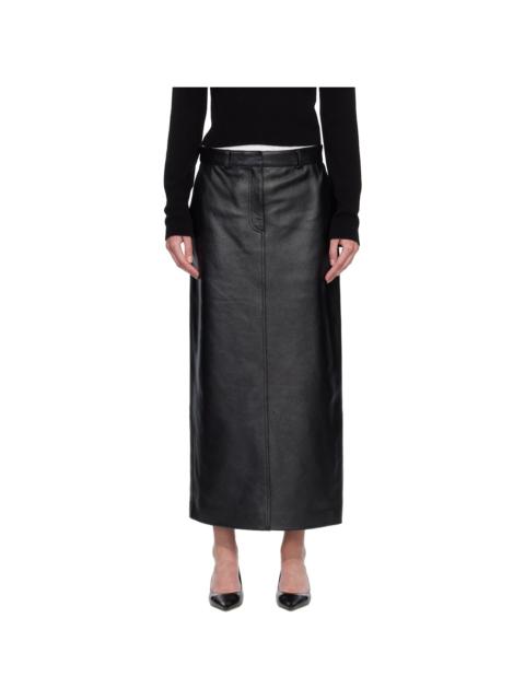 TOTEME Black Grained-Leather Straight Midi Skirt