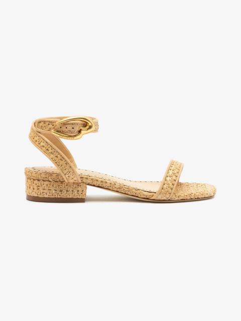 Larroudé Verona Flat Sandal In Beige Leather and Natural Raffia