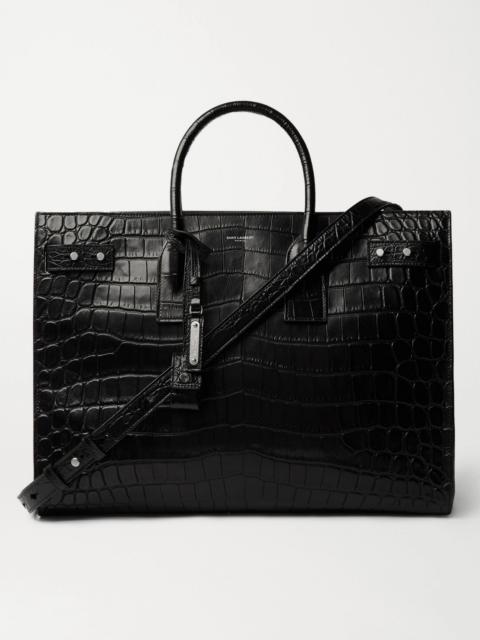 SAINT LAURENT Croc-Effect Leather Tote Bag