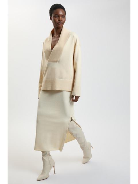 KAREN MILLEN Wool Look Side Split Detail Knit Midi Skirt