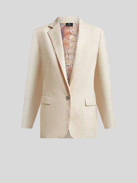 Etro LONG CHECK JACKET WITH PEGASO BUTTONS