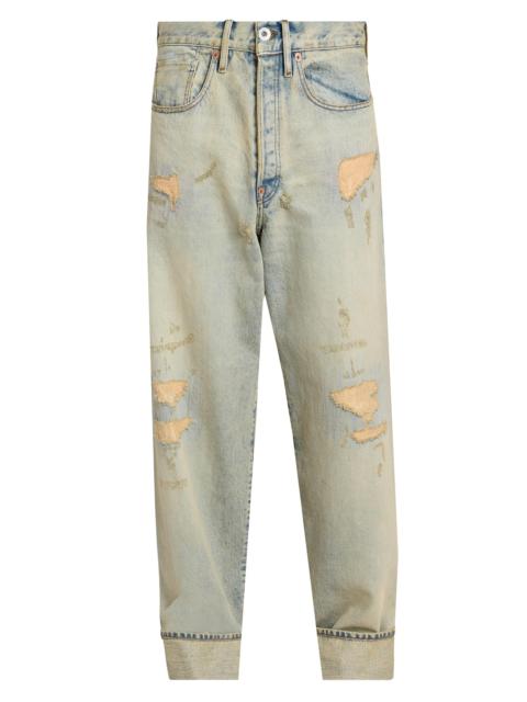 KENZO Men's Turn-Up Wide-Fit Jeans - Bleached Blue Denim