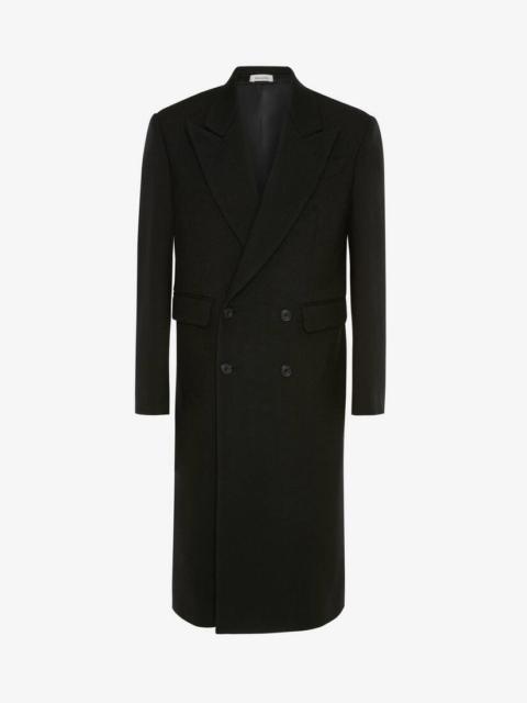 Alexander McQueen Men's Wool Hopsack Double-breasted Coat in Black