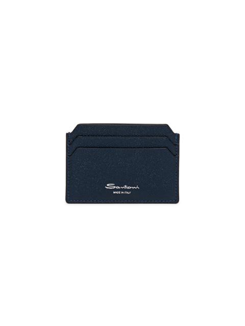 Santoni Blue saffiano leather credit card holder