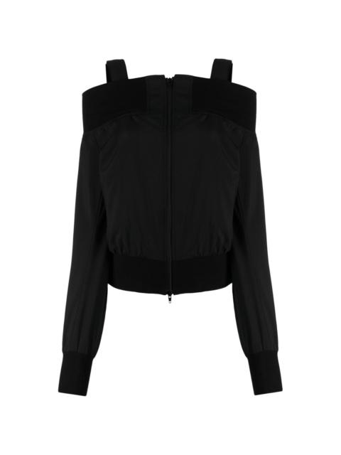 off-shoulder zip-up wool jacket