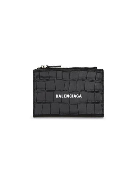 BALENCIAGA Men's Cash Folded Vertical Card Holder Crocodile Embossed  in Black