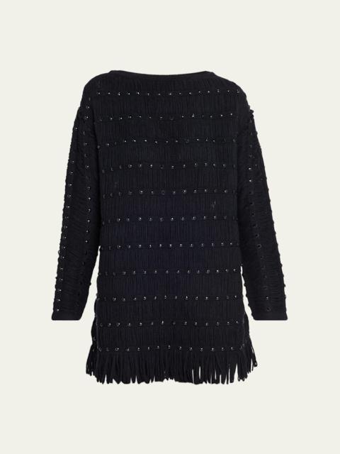 diotima Notte Crystal Fringed Knit Mini Dress