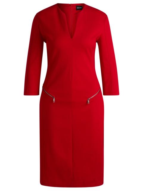 BOSS V-NECK DRESS WITH ZIPPED POCKETS AND CROPPED SLEEVES