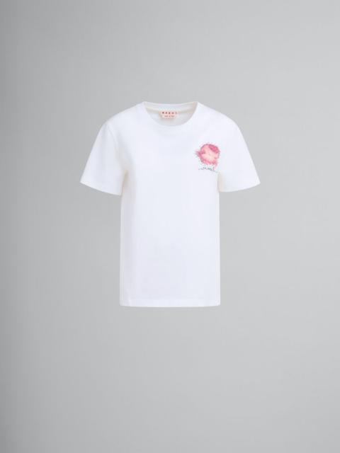 WHITE ORGANIC JERSEY T-SHIRT WITH FLOWER PATCH
