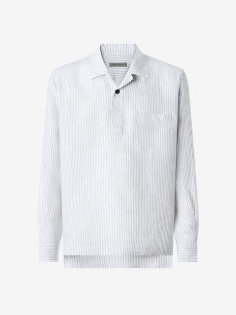 CORNELIANI Grey striped pure linen shirt